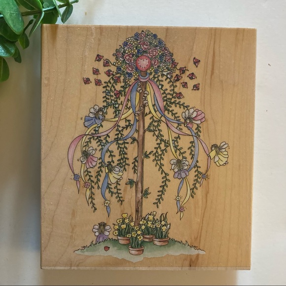 STAMPS HAPPEN Lg “Maypole” WM Rubber Stamp - Picture 1 of 7